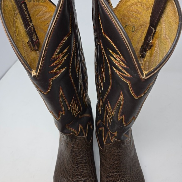Vintage Renegade Men\'s 7D Brown Leather Western Cowboy Boots Embroidered Stitchi main image 13